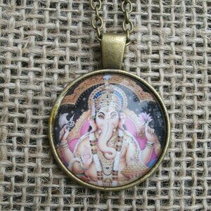 Ganesha Glass Cabochon Pendant Necklace